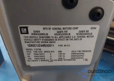 2004 Chevrolet Tahoe Lt из США, поврежденный, VIN 1GNEC13Z44R243011